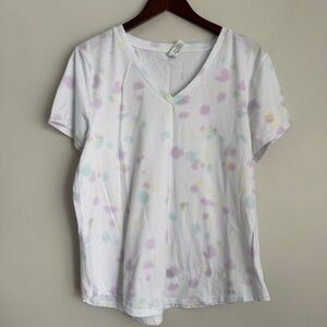 90 DEGRESS New Womens XL White Tie Dye Pastel VNeck Short Sleeve TShirt G15